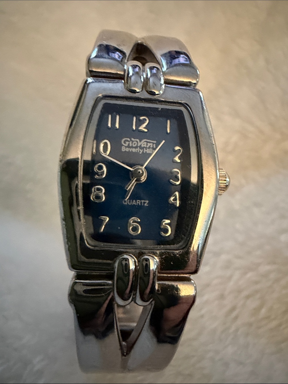 Giovani Beverly Hills Silver Ladies Cuff Wristwatch with Blue Face